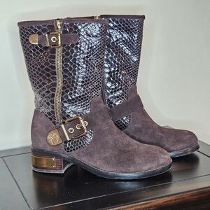 Vince Camuto Brown Snakeskin and Suede biker Motorcycle style Boots in size US 6